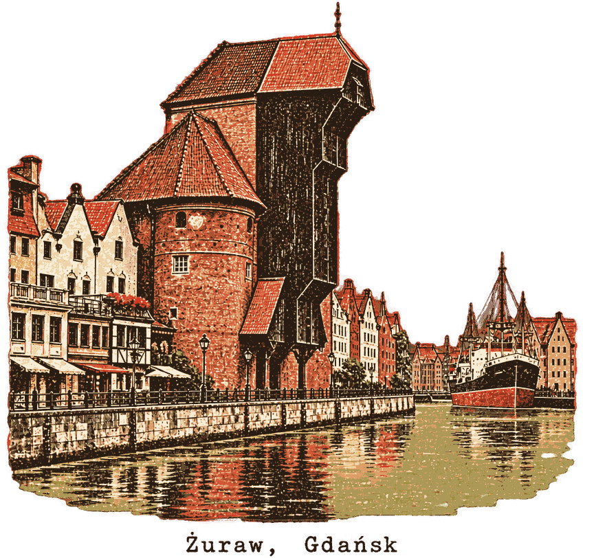 Żuraw in Gdańsk - this is a real photo, but edited and styled by an AI photo editor