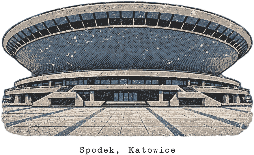 Spodek in Katowice - this is a real photo, but edited and styled by an AI photo editor