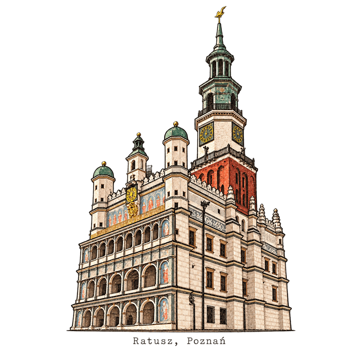 Ratusz in Poznań - this is a real photo, but edited and styled by an AI photo editor