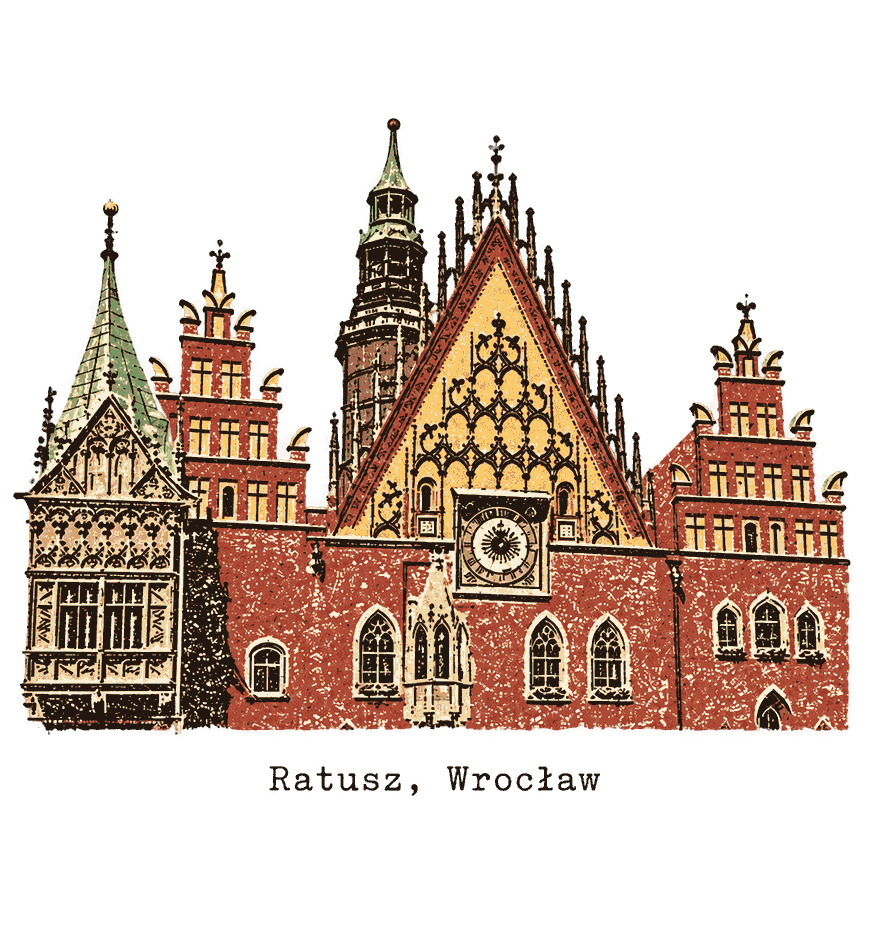 Ratusz in Wrocław - this is a real photo, but edited and styled by an AI photo editor